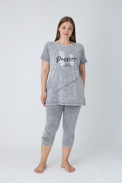 ROMEO LİFE Women's Plus Size Cotton Lycra Bottom-Top Capri Set 6156