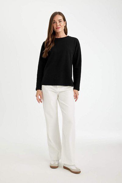 DeFacto Regular Fit Crew Neck Thessaloniki Fabric Basic Plain Long Sleeve T-Shirt D0359Ax24Au