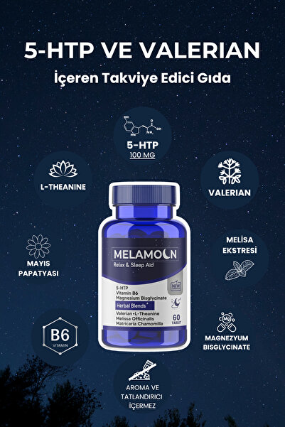 Melamoon 5-HTP, ve Kediotu ekstresi, İçeren Uyku ve Strese Yardımcı, Takviye Edici Gıda 60 Tablet