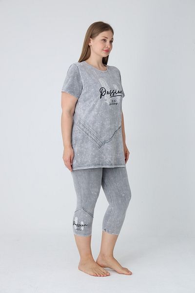 ROMEO LİFE Women's Plus Size Cotton Lycra Bottom-Top Capri Set 6156