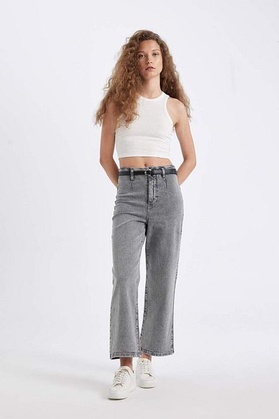 DeFacto Culotte High Waist Short Wide Leg Jean Washed Pants D4326Ax24Au