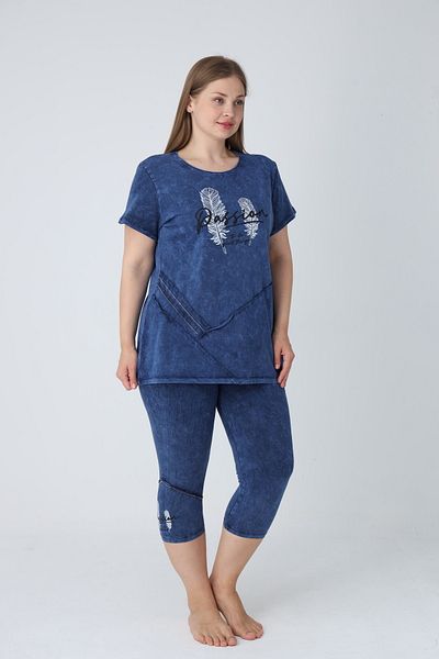 ROMEO LİFE Women's Plus Size Cotton Lycra Bottom-Top Capri Set 6156