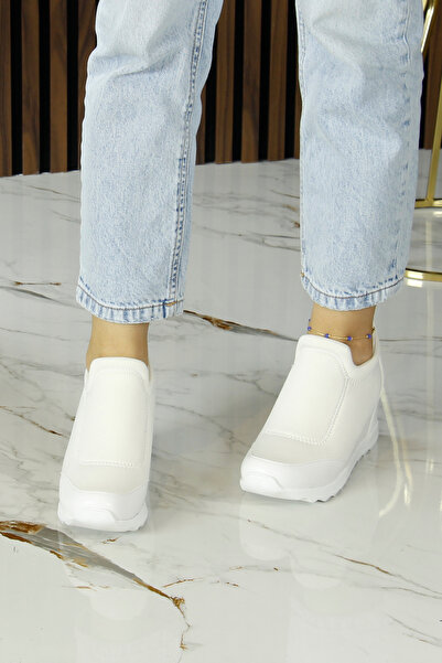 Erkan Saçmacı Anastasia White Front Face Stretch Hidden Wedge Casual Shoes