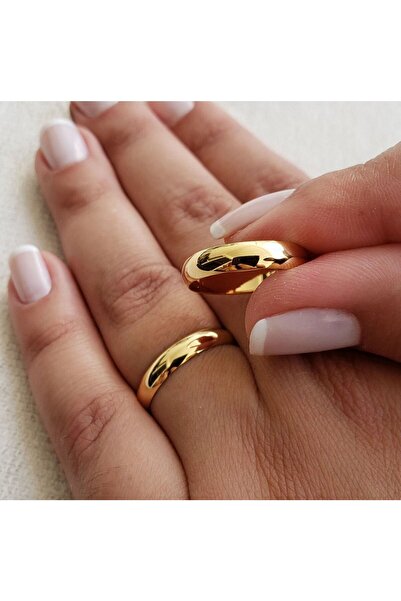 Durak Home خاتم زفاف رفيع من الفولاذ الذهبي