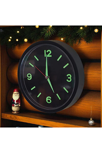 Bahat Fosforlu Duvar Saati Kabartma Rakam Küçük Saat Çap 22 Cm Siyah