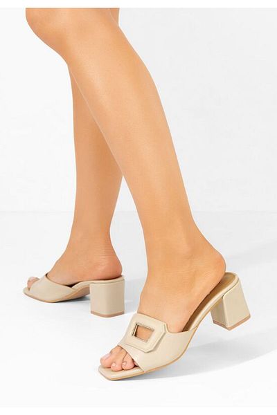 B T Shoes Papuci cu toc gros Karrysa bej