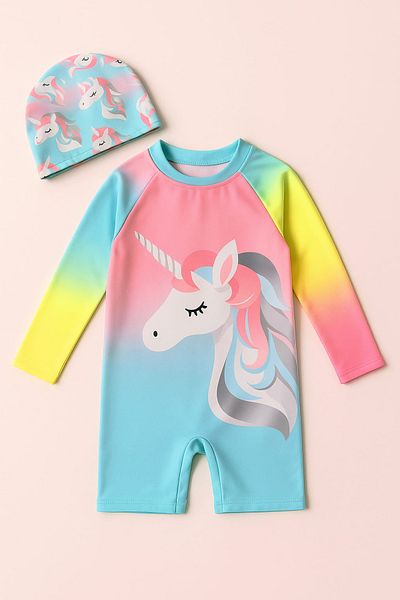 My Kids Wear Girls' Long Sleeve and Zippered Swimsuit Set 3 -10 Years 11908