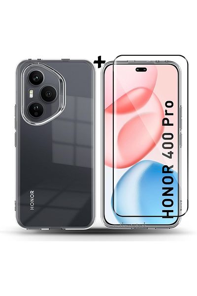 m.tk moveteck حافظة لهاتف Honor 400 Pro مع حماية بارزة للكاميرا من السيليكون الشفاف الناعم + مجموعة زجاج واقي للشاشة 5D 1er