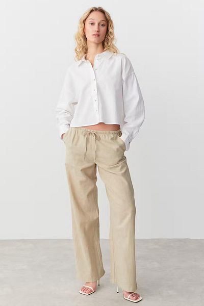 Seeh Beige Elastic Waisted Loose Cut Trousers Sh259
