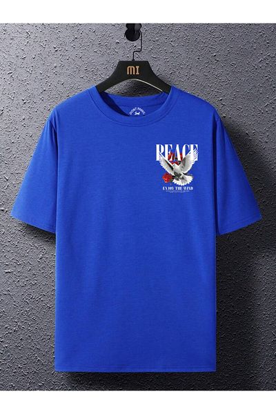 DEEPSENCE Unisex Oversize ΜΠΛΕ μπλουζάκι PEACE DOVE Εκτύπωση πλάτης