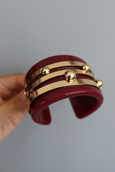 TAKIŞTIR Gold and Burgundy Color Bone Clamp Bracelet