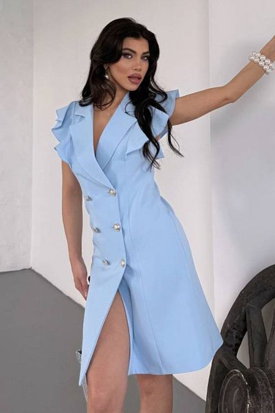 AKD Atelier Women's Dress Short Double Breasted Lapel Flange Sleeve Ruffled Button Detail Jacket Dress