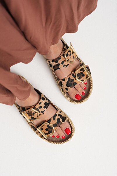 Lolita Love Shoes Leopard Women's Rope Leather Powder Slippers