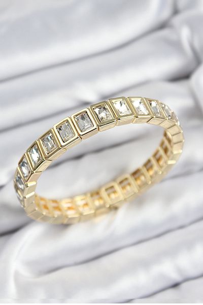 callerrons accessories Brass Zircon Stone Rectangular Model Gold Color Elastic Women's Bracelet - Ebj250726W36760