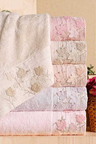 Fiesta Bamboo 50X90 cm Süzine Bürümcük 3 D Embroidered 6-Piece Boxed Hand Face Towel