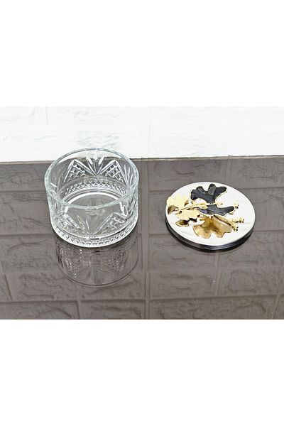 atabey home collection Sugar Bowl 2 Pieces Black Butterfly Biscuit Bowl with Silver Lid & Presentation