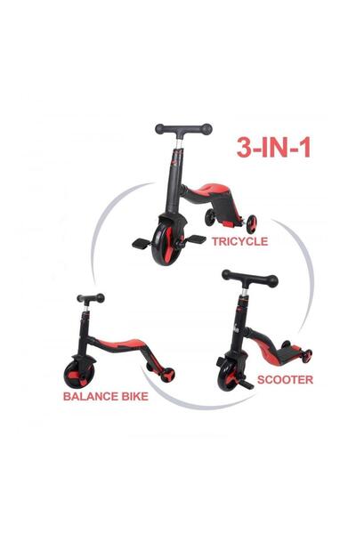 OEM Trotineta pentru copii Axel, 3 in 1, Negru/Rosu, transformabila in tricicleta si balance bike