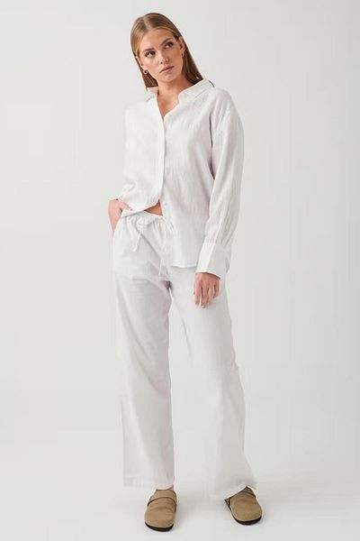 Seeh White Elastic Waisted Loose Cut Pants Sh259