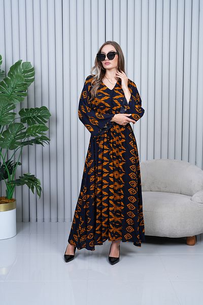 EL jadida Women's Patterned V-Neck Viscose Plus Size Hijab Dress