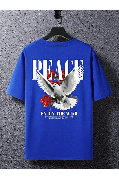 DEEPSENCE Unisex Oversize ΜΠΛΕ μπλουζάκι PEACE DOVE Εκτύπωση πλάτης