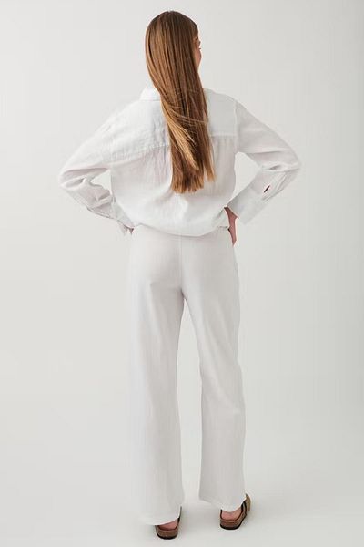 Seeh White Elastic Waisted Loose Cut Pants Sh259