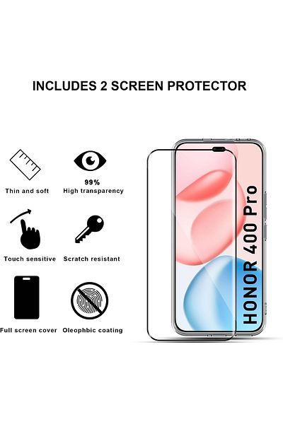 m.tk moveteck حافظة لهاتف Honor 400 Pro مع حماية بارزة للكاميرا من السيليكون الشفاف الناعم + مجموعة زجاج واقي للشاشة 5D 1er