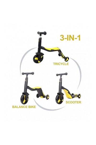 OEM Axel 3-in-1 Scooter for Kids, Black/Yellow, Convertible to Tricycle and Balance Bike