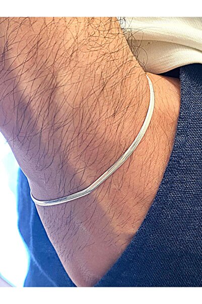 Siset Gümüş 925 Ayar 2,5 mm Rodyum Kaplama İtalyan Ezme Balık Sırtı Kolye-Bileklik İkili Kombin Set