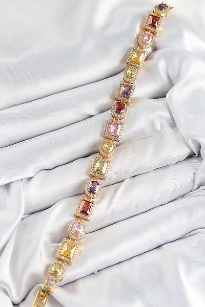 callerrons accessories Brass Mixed Zircon Stone Baguette Model Gold Color Vip Series Women's Bracelet - Ebj250726W36772