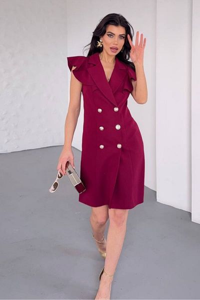 AKD Atelier Women's Dress Short Double Breasted Lapel Flange Sleeve Ruffled Button Detail Jacket Dress