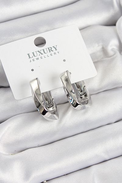 callerrons accessories Brass Curved Rectangular Model Silver Color Women's Earrings - Ebj250726W36736