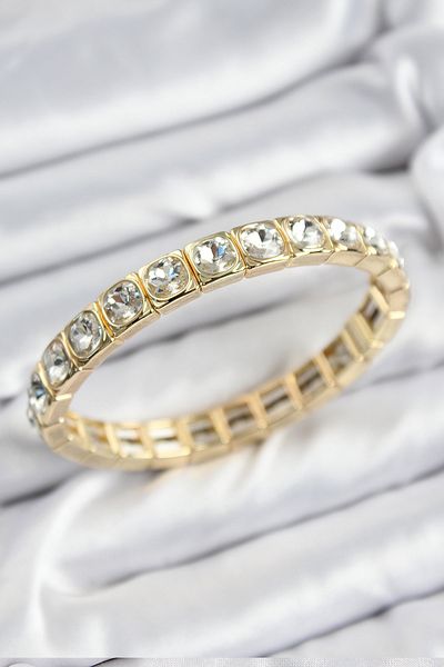 callerrons accessories Brass Zircon Stone Square Model Gold Color Elastic Women's Bracelet - Ebj250726W36765