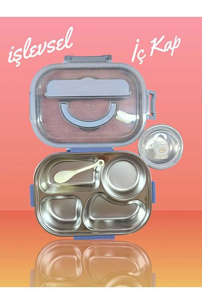 Relaxion Three Compartment, Stainless Steel, Lilac Food Storage and Transport Container/Box 1000 Ml. (465)