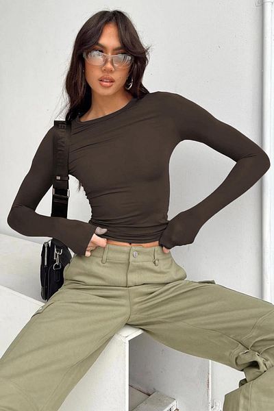 Madmext Bitter Brown Crew Neck Basic Μακρυμάνικο Σώμα MG1701