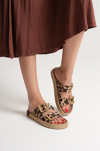 Lolita Love Shoes Γυναικείες παντόφλες σε σκόνη Leopard Leather Rope