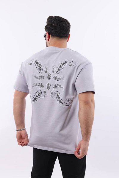 STOCX Men's Oversize Fashion T-Shirt – Written on the Front, Paisley Pattern on the Back