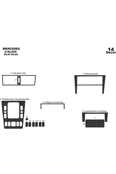 Marscockpitdesign مرسيدس C سيريز وحدة التحكم-توبيردو 1997-2000 14 قطعة
