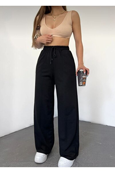 Le Vion Pantaloni de trening de damă cu talie înaltă, cu picior larg, de sezon