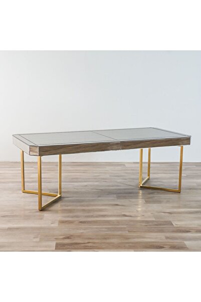 Danube Home Gabby 8-Seater Dining Table - Gold & Antique Mirror Finish, Wood & Stainless Steel, 220x100x77cm