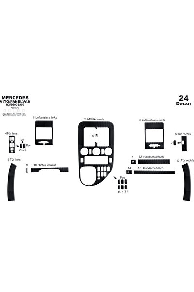 Marscockpitdesign مرسيدس فيتو فان كونسول-توربيدو 1999-2004 24 قطعة