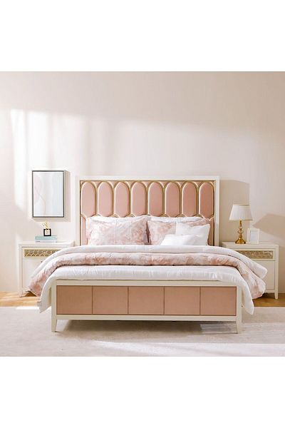 Danube Home Hernan 180x200 King Bed - White Glossy/Golden L210xW190xH155cm
