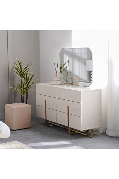 Danube Home New Poliana Beige Dresser with Mirror & Stool - 6 Drawers, 2-Year Warranty, Stylish Bedroom Storage