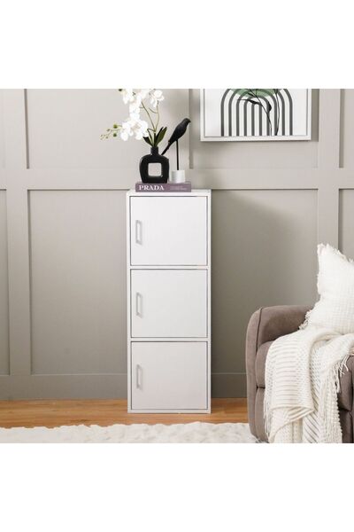 Danube Home خزانة كارلوتا للتخزين بثلاثة أبواب - خزانة خشبية أنيقة بيضاء اللون مع ضمان لمدة عامين، 40×29×106 سم