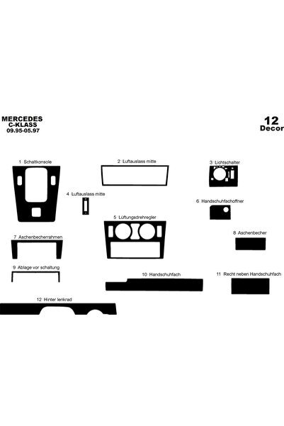 Marscockpitdesign مرسيدس C سيريز كونسول-توربيدو 1995-1997 12 قطعة