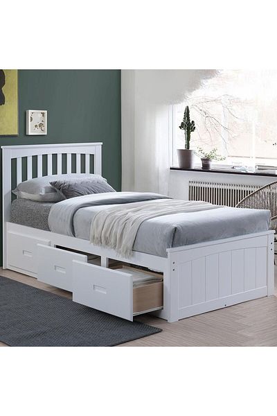 Danube Home Ultron 90x190 Captain Bed with 3 Drawers - White L199xW102.6xH104cm