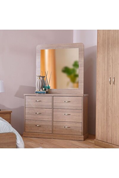 Danube Home خزانة ملابس زيركو بستة أدراج مع مرآة - خشب بلوط بني، مساحة تخزين ...