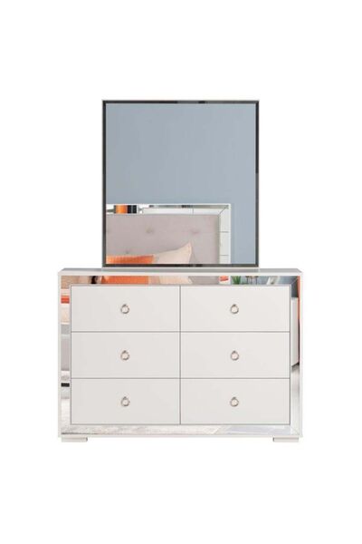 Danube Home Ezekiel Dresser with Mirror - Elegant White & Silver Bedroom Storage, 115x40x81cm, 2 Years Warranty