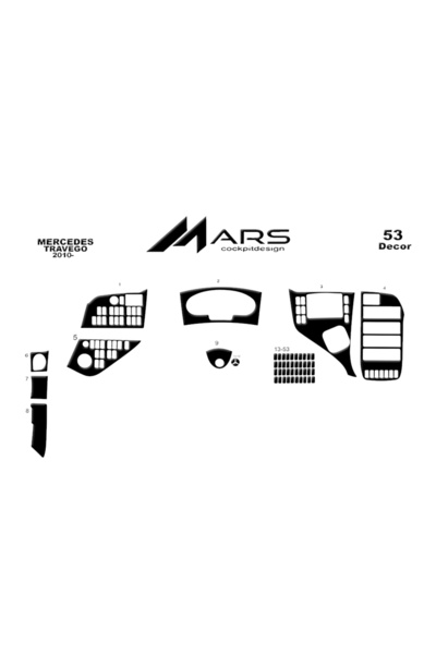 Marscockpitdesign مرسيدس ترافيجو طلاء أسود لامع 2010- 53 قطعة