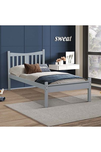 Danube Home Derby Solo 90x200 Solid Wood Single Bed - Grey L210xW95xH98cm