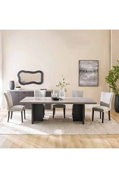 Danube Home Pletora 1 + 8 Seater Dining Set - Cement Grey/Dark Oak